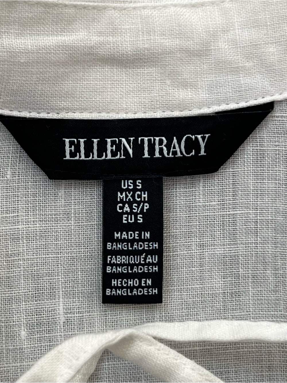 Ellen Tracy White 100 Linen Lace Up V Neck Collared Blouse Top Womens Size Small - Picture 4 of 11